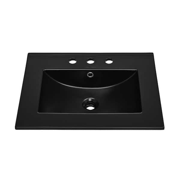 24.5 in. W x 18.5 in. D 3-Hole Widespread Ceramic Vanity Top Sink in Glossy Black