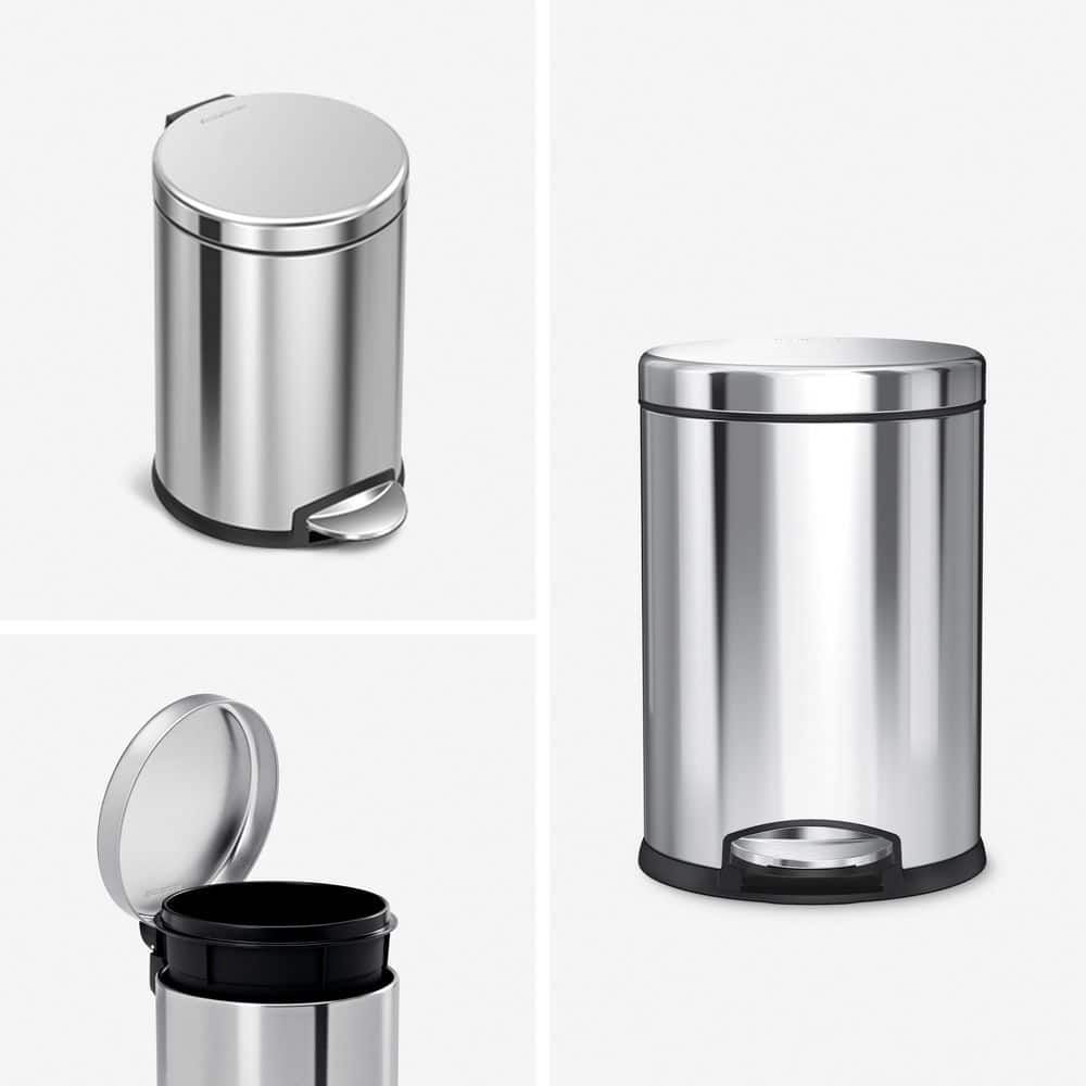 Polished Stainless Steel Round Step Trash Can with Pedal, 1.2 Gallon