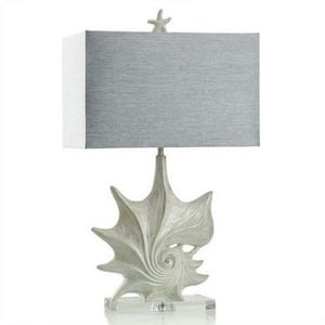 29.5 in. Cream, Silver, Clear, Heathered Blue Task and Reading Table Lamp for Living Room with Blue Linen Shade