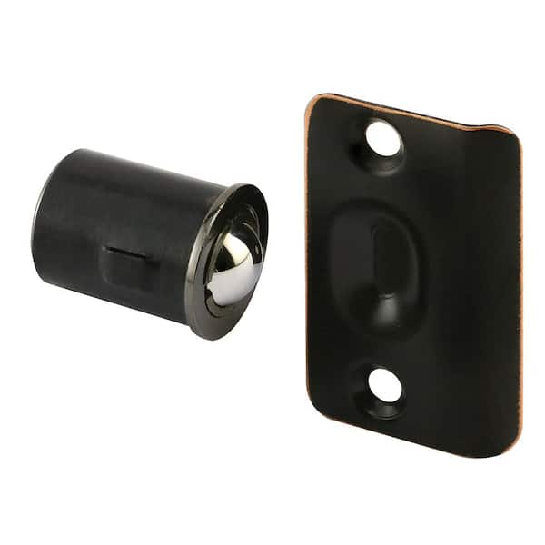 Prime-Line 3/4 in. x 1-3/16 in. Classic Bronze Plated Diecast Construction Pocket Door Lock Drive-In Ball Catch with Strike