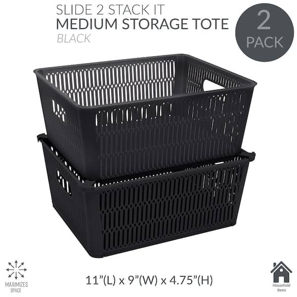 Mainstays Black and White Lines Canvas Storage Basket with Handles
