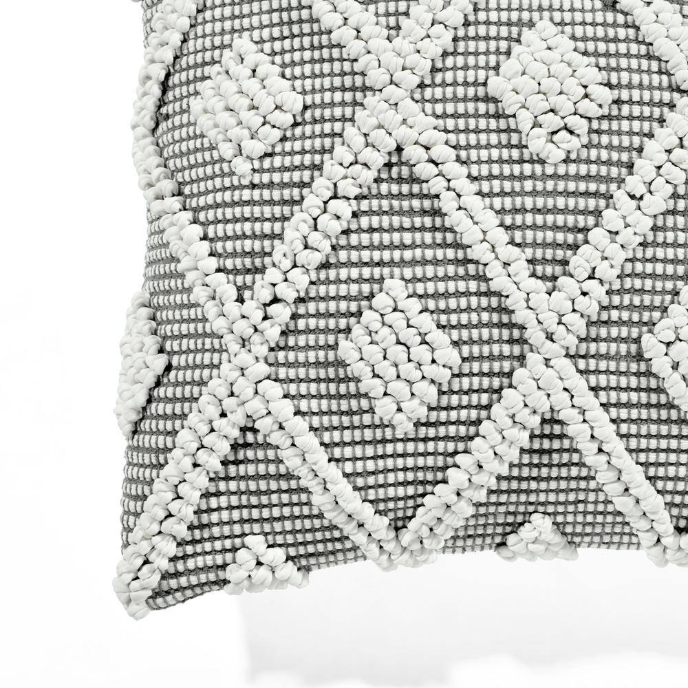 Gray and White Embroidered Cotton-Polyester Square Pillow Cover