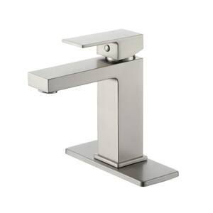Single Hole Single-Handle Bathroom Faucet in Brushed Nickel with Deck Plate