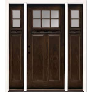 67.5 in.x81.625 in. 6 Lt Clear Craftsman Stained Chestnut Mahogany Right-Hand Fiberglass Prehung Front Door w/Sidelites