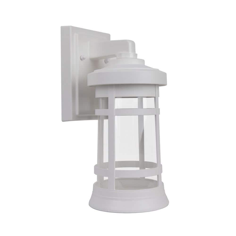 Artisan Small Cylinder 12.75 in. White Composite Outdoor Hardwired Lantern Sconce with Clear Diffuser No Bulbs Included price history on PriceWatchPro