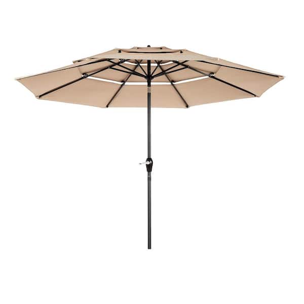 10 ft. Aluminium Market Tilt Patio Umbrella with Hand Crank Tilt in Beige