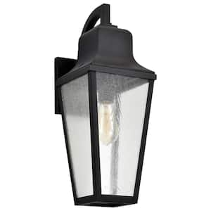 Lawrence 1-Light Matte Black Hardwired Outdoor Wall Lantern Sconce with Clear Seeded Glass Shade