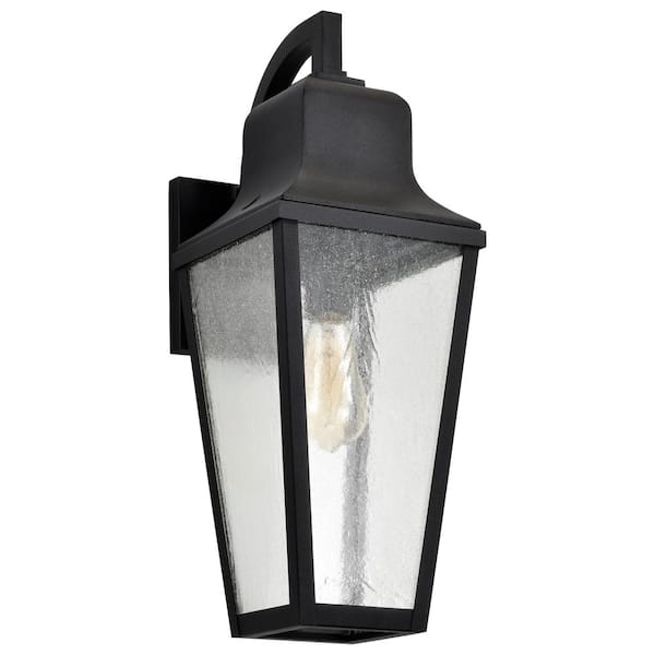 Lawrence 1-Light Matte Black Hardwired Outdoor Wall Lantern Sconce with Clear Seeded Glass Shade