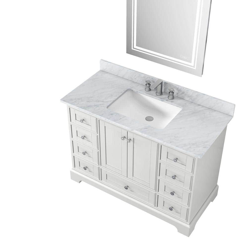 49 in. White Natural Marble Rectangular Single Sink Bathroom Vanity Top