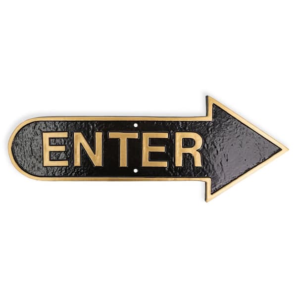 Montague Metal Products 6" x 15.5" Right Arrow Enter Statement Plaque Sign-Black/Gold