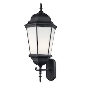 Eldlight 29.8 3-Light Black Outdoor Hardwired Wall Lantern Sconce with No Bulbs Included and Frosted Glass
