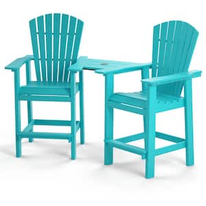 Set of 2 Blue Plastic Composite Patio Outdoor Bar Stools Adirondack Arm Chairs