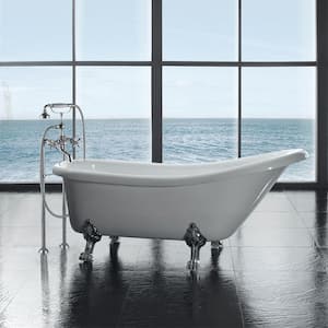 66 in. Acrylic Slipper Shaped Chrome Clawfoot Non-Whirpool Bathtub in White and Faucet