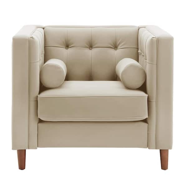 HomeSullivan Beige Tuxedo Faux Leather Arm Chair