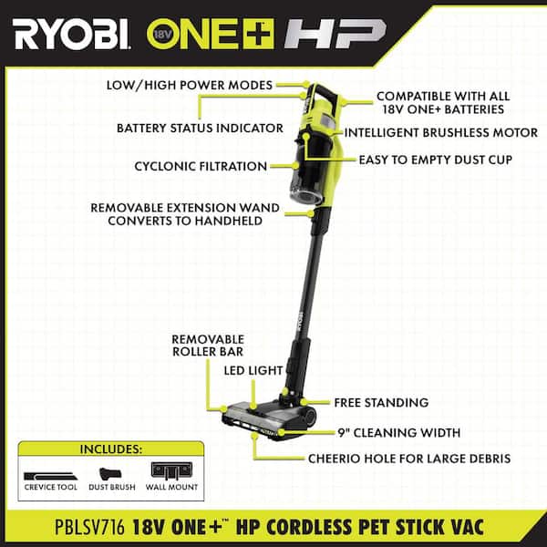 RYOBI PBLSV716B ONE+ HP 18V Brushless Cordless Pet Stick Vacuum Cleaner (Tool Only) - 3