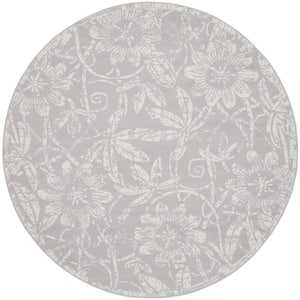 Whimsicle Grey 5 ft. x 5 ft. Floral Contemporary Round Area Rug