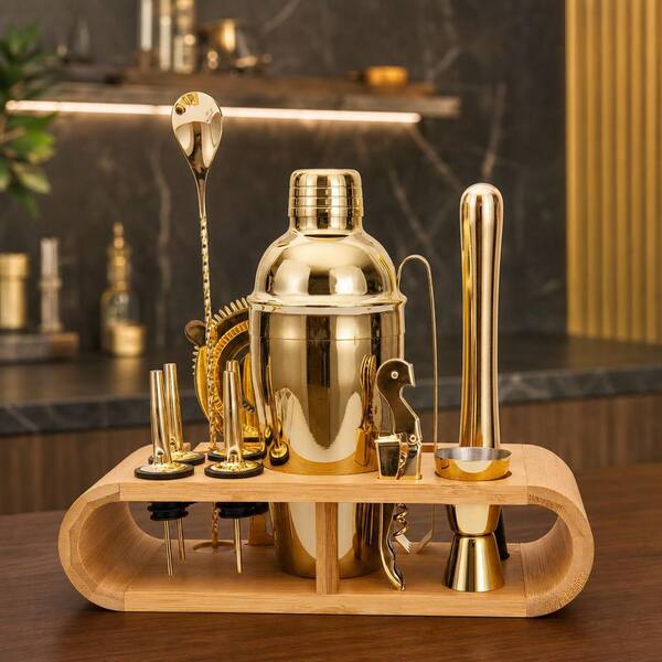 Numhew 12-Piece Gold Stainless Steel Cocktail Shaker Set, Professional Bar Drink Bar Tools, Cocktail Mix Drink Making Kit