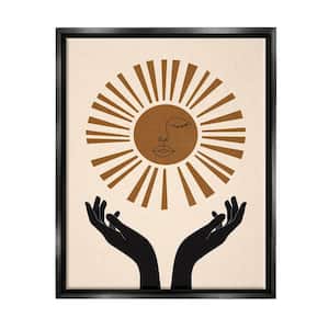 Hands Holding Desert Sun with Face Linework by JJ Design House LLC Floater Frame Abstract Wall Art Print 21 in. x 17 in.