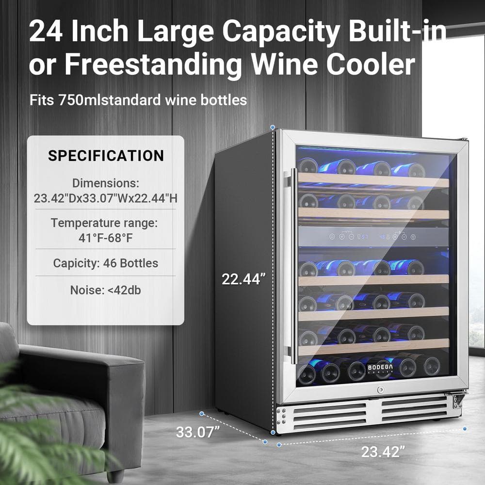 24-Inch Stainless Steel Dual Zone Wine Cooler with LED Lighting