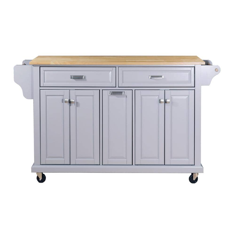 FUNKOL Gray Cambridge Natural Wood Top 18.1 in. Kitchen Island with ...