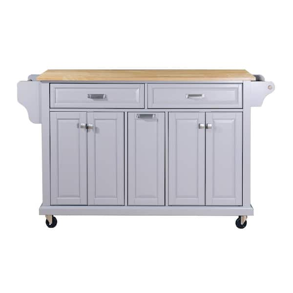 Funkol Gray Cambridge Natural Wood Top 18.1 In. Kitchen Island With 