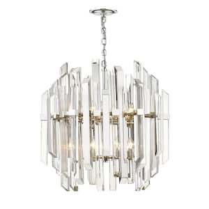 12-Light Polished Nickel Pendant with Clear Crystal Shade
