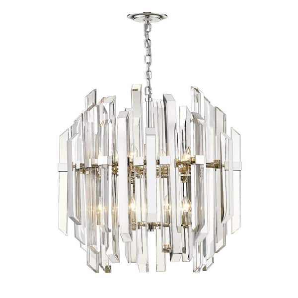 Unbranded 12-Light Polished Nickel Pendant with Clear Crystal Shade
