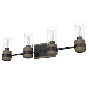 River Mill 30.5 in. 4-Light Rustic Iron Vanity Light with Clear Seeded Glass Shades