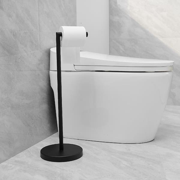 BWE Freestanding Stainless Steel Toilet Paper Holder in Matte Black