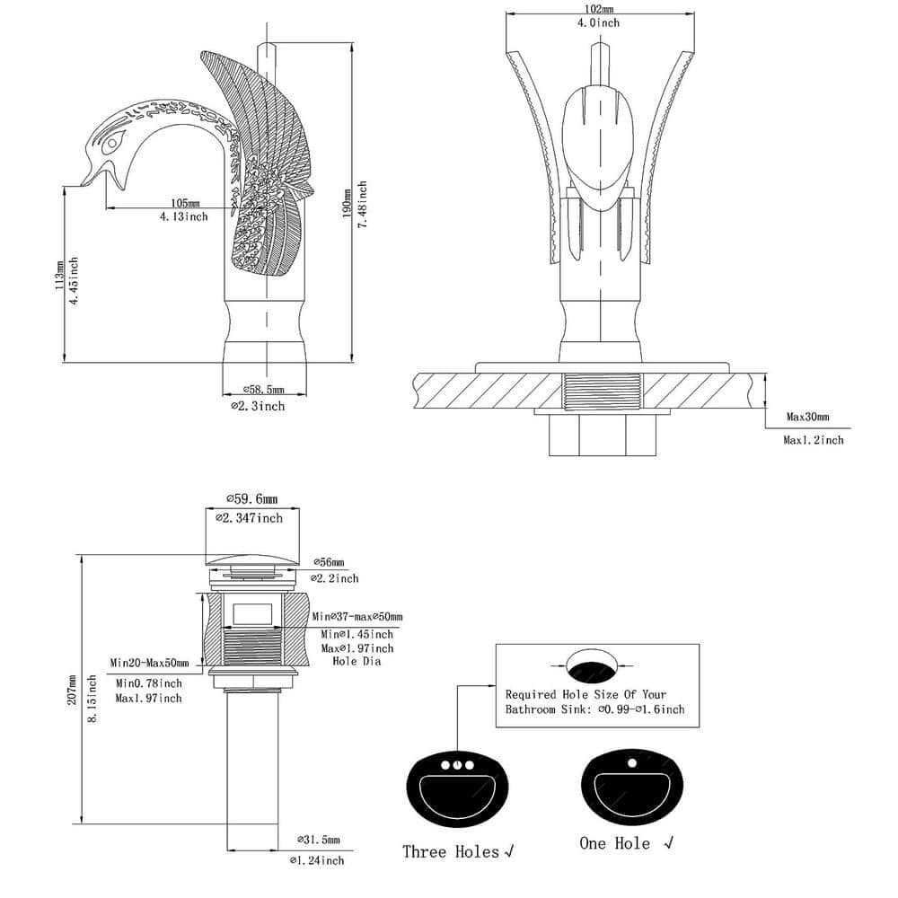 Matte Black Swan Single Hole Bathroom Faucet with Metal Drain