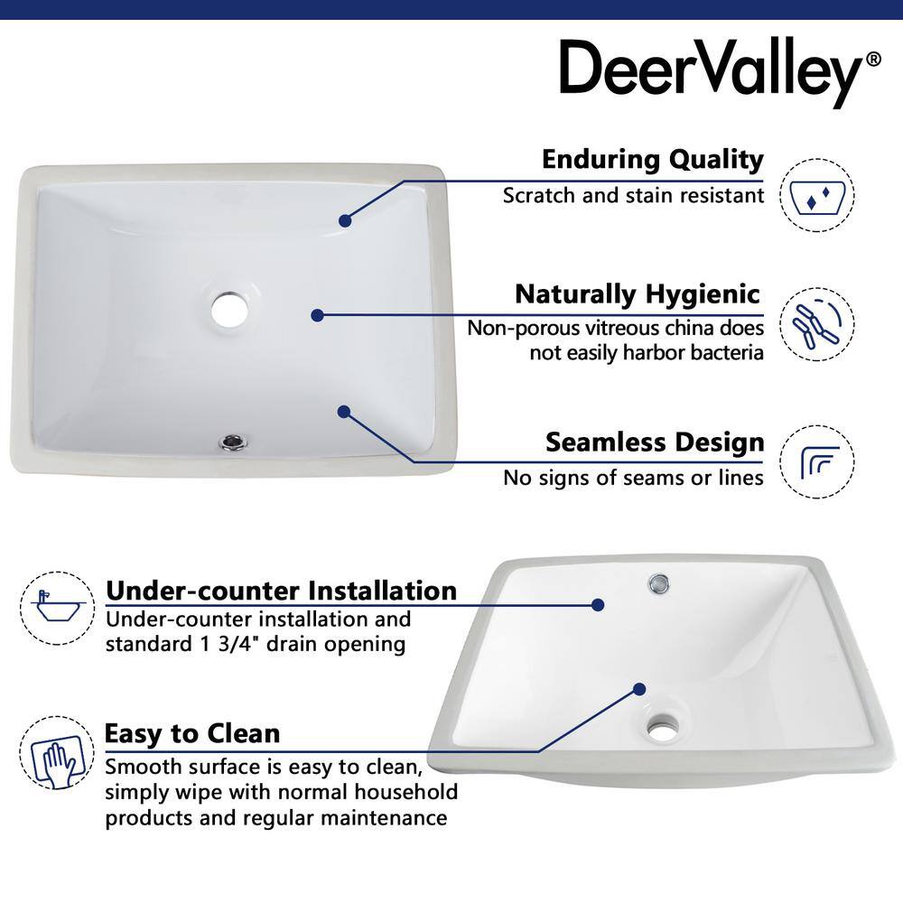 White Ceramic Rectangular Undermount Bathroom Sink with Overflow