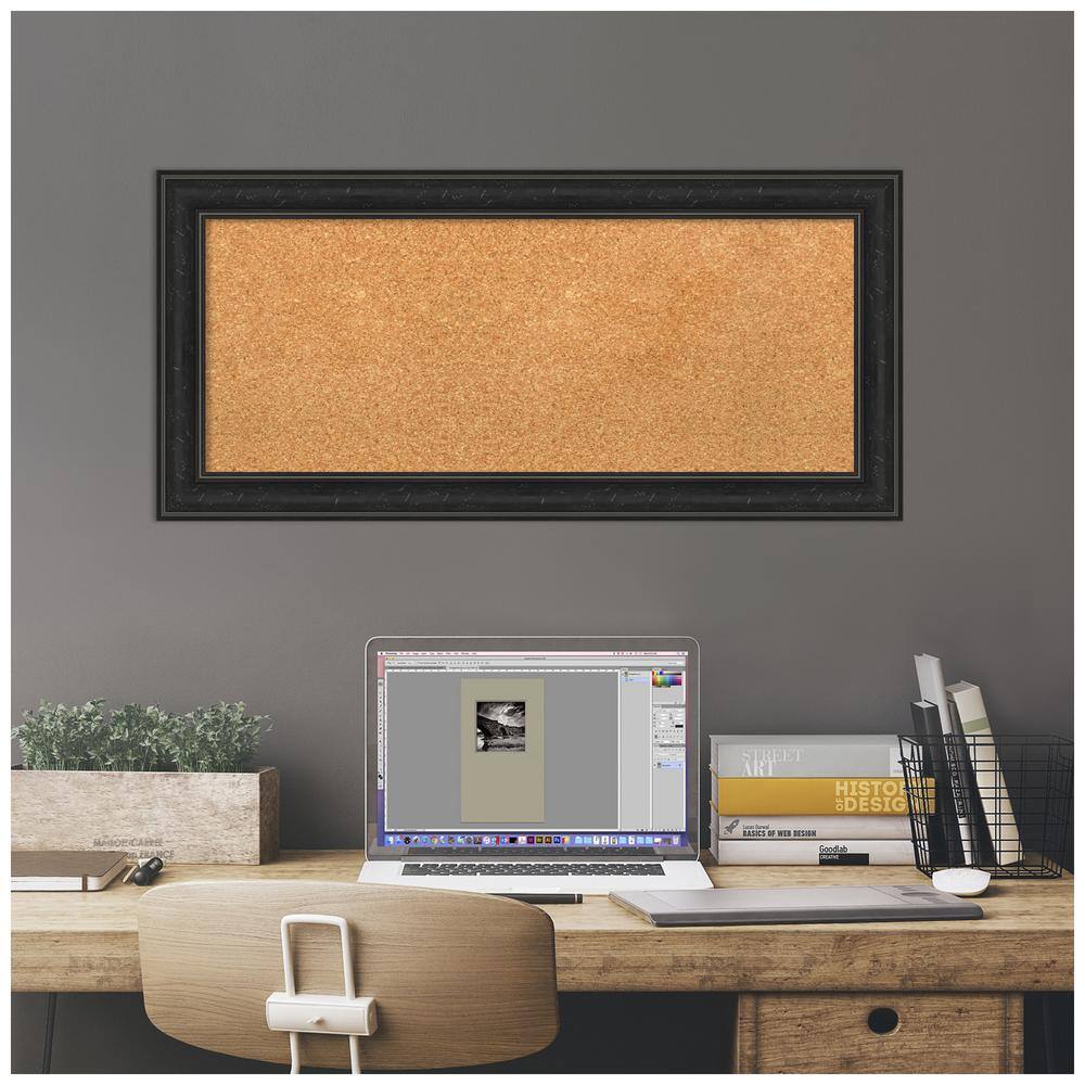 Shipwreck Black Narrow Framed Natural Corkboard 34" x 16"