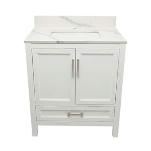 Nevado 31 in. W x 22 in. D x 36 in. H Single Sink Bath Vanity in White with Calcutta White Quartz Top Single Hole