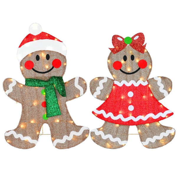 Photo 1 of 35 in. Pre-Lit Gingerbread Cookie Couple