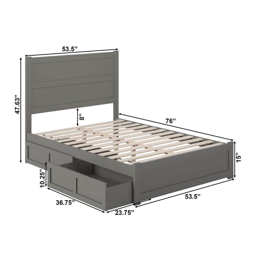 Gray Full Wood Platform Bed with Headboard and Storage Drawers