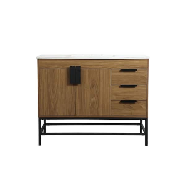 Unbranded Timeless Home 42 in. W x 22 in. D x 33.5 in. H Bath Vanity in Walnut Brown with Ivory White Engineered Stone Top