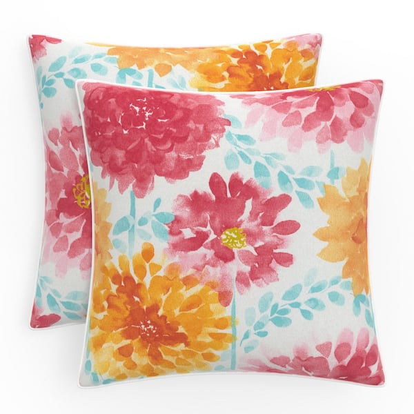 Pillow Perfect Bright Floral 16.5 in W x 5 in H Outdoor Accent Throw Pillows 2-Count in Pink Gardenia Bloom