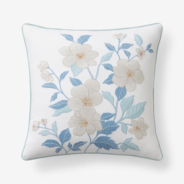 The Company Store Company Cotton Clemencia White Multi Floral 20 IN. X 20 in. Square Decorative Throw Pillow Cover