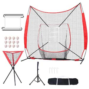 7 ft. x 7 ft. Baseball Softball Practice Net, Portable Training Net, Carry Bag, Tee, 12 Balls