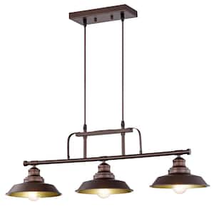 3-Light Indoor Oil Rubbed Bronze Kitchen Island Pendant Light with Metal Shade Adjustable Height 11.75-105 in.