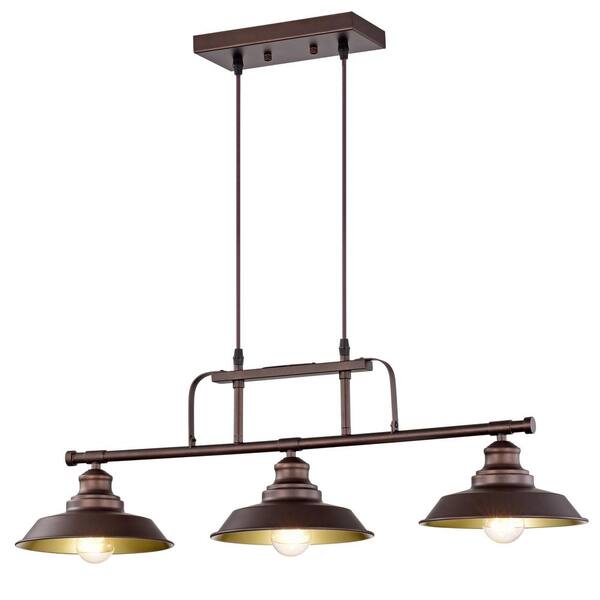 3Light Indoor Oil Rubbed Bronze Kitchen Island Pendant Light with Metal Shade Adjustable Height