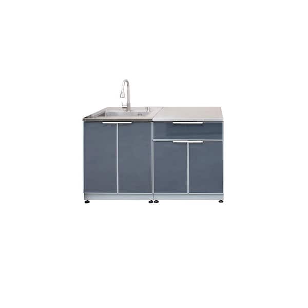 BLUE SKY OUTDOOR LIVING Aluminum 60 in. W x 37.25 in. H x 25.25 in. D Outdoor Kitchen Cabinet Set Slate Gray with 1-Drawer/2Door Cabinet 2-Piece