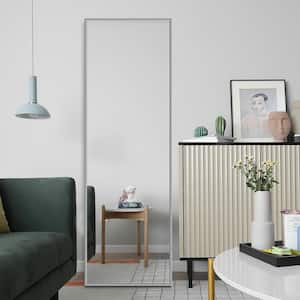 64.17 in. X 21.26 in. Modern Rectangle Oversized Silver Grey Metal Framed Full Length Standing Mirror