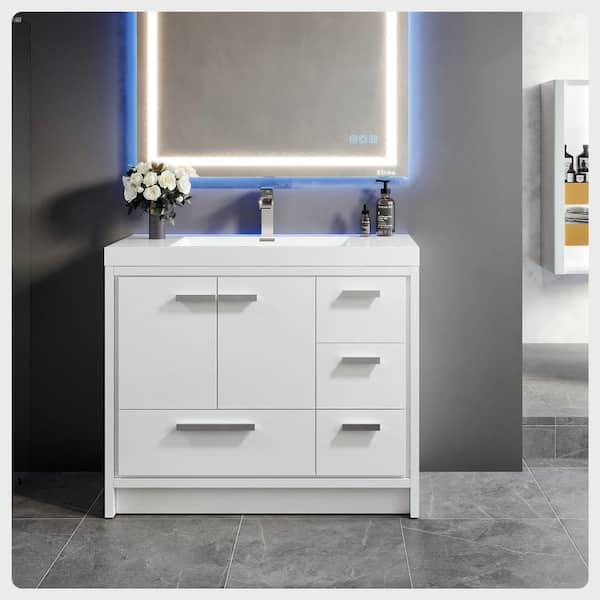 Eviva Grace 42 in. W x 20 in. D x 36 in. H Bathroom Vanity in Gray Oak with White Acrylic Vanity Top with White Sink