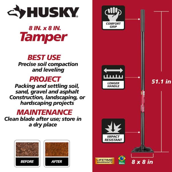 Husky 51 in. Steel Handle 8 in. x 8 in. Tamper 77335-949 - The