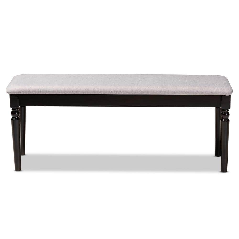 Giovanni Gray Fabric Upholstered Dark Brown Wood Dining Bench