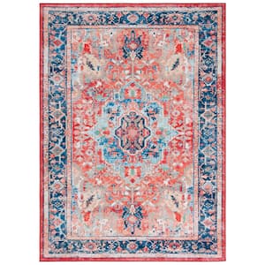 Riviera Navy/Red 9 ft. x 12 ft. Machine Washable Medallion Border Area Rug