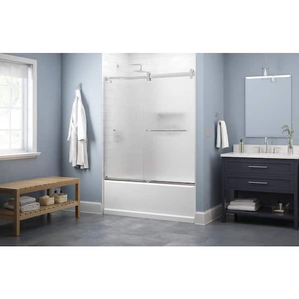 Simplicity 60 x 58-3/4 in. Frameless Contemporary Sliding Bathtub Door in Chrome with Rain Glass Simplicity 60 x 58-3/4 in. Frameless Contemporary Sliding Bathtub Door in Chrome with Rain Glass