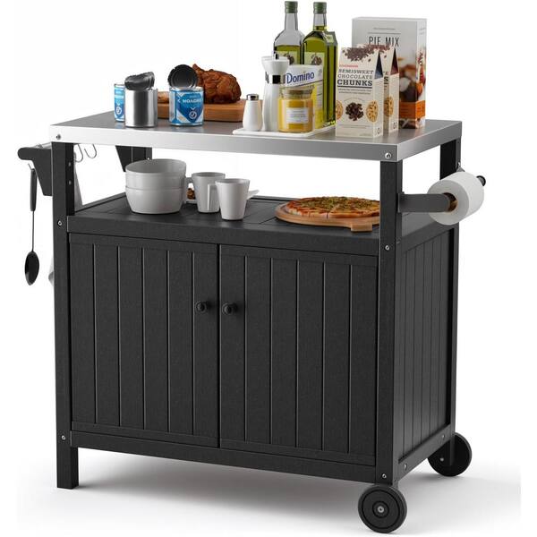 Giantex Outdoor Grill Cart With Wheels, Food Prep Table With 3 Storage