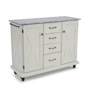 Seaside White Kitchen Cart with Salt and Pepper Granite Top